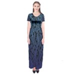 Blue Ombre Feather Pattern, Black,  Short Sleeve Maxi Dress