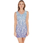 Blue Ombre Feather Pattern, White,  Sleeveless Bodycon Dress