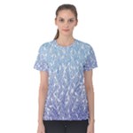 Blue Ombre Feather Pattern, White,  Women s Cotton Tee