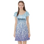 Blue Ombre Feather Pattern, White,  Short Sleeve Skater Dress