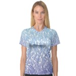 Blue Ombre Feather Pattern, White,  Women s V-Neck Sport Mesh Tee