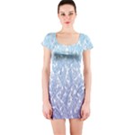 Blue Ombre Feather Pattern, White,  Short Sleeve Bodycon Dress