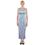Blue Ombre Feather Pattern, White,  Fitted Maxi Dress