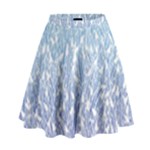 Blue Ombre Feather Pattern, White,  High Waist Skirt