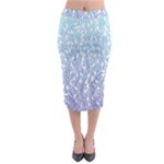 Blue Ombre Feather Pattern, White,  Midi Pencil Skirt