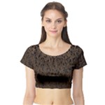 Brown Ombre Feather Pattern, Black,  Short Sleeve Crop Top (Tight Fit)