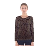 Brown Ombre Feather Pattern, Black,  Women s Long Sleeve Tee