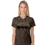 Brown Ombre Feather Pattern, Black,  Women s V-Neck Sport Mesh Tee