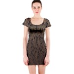 Brown Ombre Feather Pattern, Black,  Short Sleeve Bodycon Dress