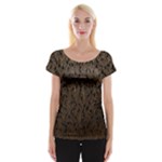 Brown Ombre Feather Pattern, Black,  Women s Cap Sleeve Top