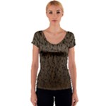 Brown Ombre Feather Pattern, Black,  Women s V-Neck Cap Sleeve Top