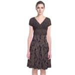 Brown Ombre Feather Pattern, Black,  Wrap Dress