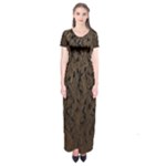Brown Ombre Feather Pattern, Black,  Short Sleeve Maxi Dress