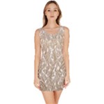 Brown Ombre Feather Pattern, White, Sleeveless Bodycon Dress