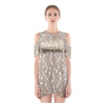 Brown Ombre Feather Pattern, White, Cutout Shoulder Dress