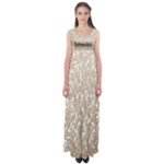 Brown Ombre Feather Pattern, White, Empire Waist Maxi Dress