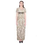 Brown Ombre Feather Pattern, White, Short Sleeve Maxi Dress