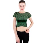 Green Ombre Feather Pattern, Black, Crew Neck Crop Top
