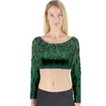 Green Ombre Feather Pattern, Black, Long Sleeve Crop Top