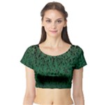 Green Ombre Feather Pattern, Black, Short Sleeve Crop Top (Tight Fit)