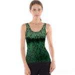 Green Ombre Feather Pattern, Black, Tank Top