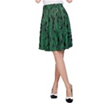 Green Ombre Feather Pattern, Black, A-Line Skirt