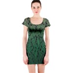 Green Ombre Feather Pattern, Black, Short Sleeve Bodycon Dress