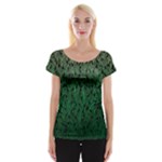 Green Ombre Feather Pattern, Black, Women s Cap Sleeve Top