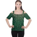 Green Ombre Feather Pattern, Black, Women s Cutout Shoulder Tee View1