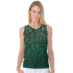 Green Ombre Feather Pattern, Black, Women s Basketball Tank Top