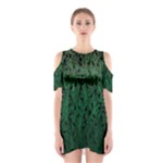 Green Ombre Feather Pattern, Black, Cutout Shoulder Dress