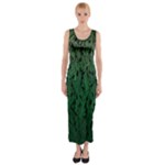 Green Ombre Feather Pattern, Black, Fitted Maxi Dress