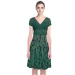 Green Ombre Feather Pattern, Black, Wrap Dress