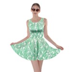 Green Ombre Feather Pattern, White, Skater Dress