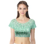 Green Ombre Feather Pattern, White, Short Sleeve Crop Top (Tight Fit)
