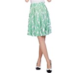 Green Ombre Feather Pattern, White, A-Line Skirt