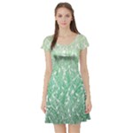 Green Ombre Feather Pattern, White, Short Sleeve Skater Dress