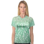 Green Ombre Feather Pattern, White, Women s V-Neck Sport Mesh Tee