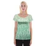 Green Ombre Feather Pattern, White, Women s Cap Sleeve Top