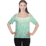Green Ombre Feather Pattern, White, Women s Cutout Shoulder Tee