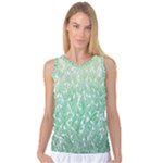 Green Ombre Feather Pattern, White, Women s Basketball Tank Top