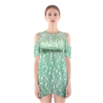 Green Ombre Feather Pattern, White, Cutout Shoulder Dress
