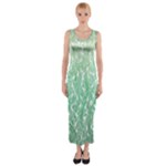 Green Ombre Feather Pattern, White, Fitted Maxi Dress