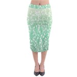 Green Ombre Feather Pattern, White, Midi Pencil Skirt