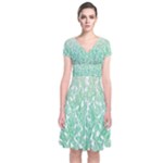 Green Ombre Feather Pattern, White, Wrap Dress