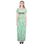 Green Ombre Feather Pattern, White, Short Sleeve Maxi Dress