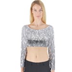 Grey Ombre Feather Pattern, White, Long Sleeve Crop Top