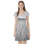 Grey Ombre Feather Pattern, White, Short Sleeve Skater Dress