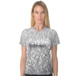 Grey Ombre Feather Pattern, White, Women s V-Neck Sport Mesh Tee