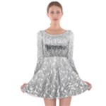 Grey Ombre Feather Pattern, White, Long Sleeve Skater Dress